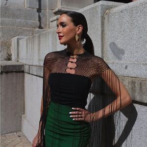 Zara Black Beaded Fringe Top